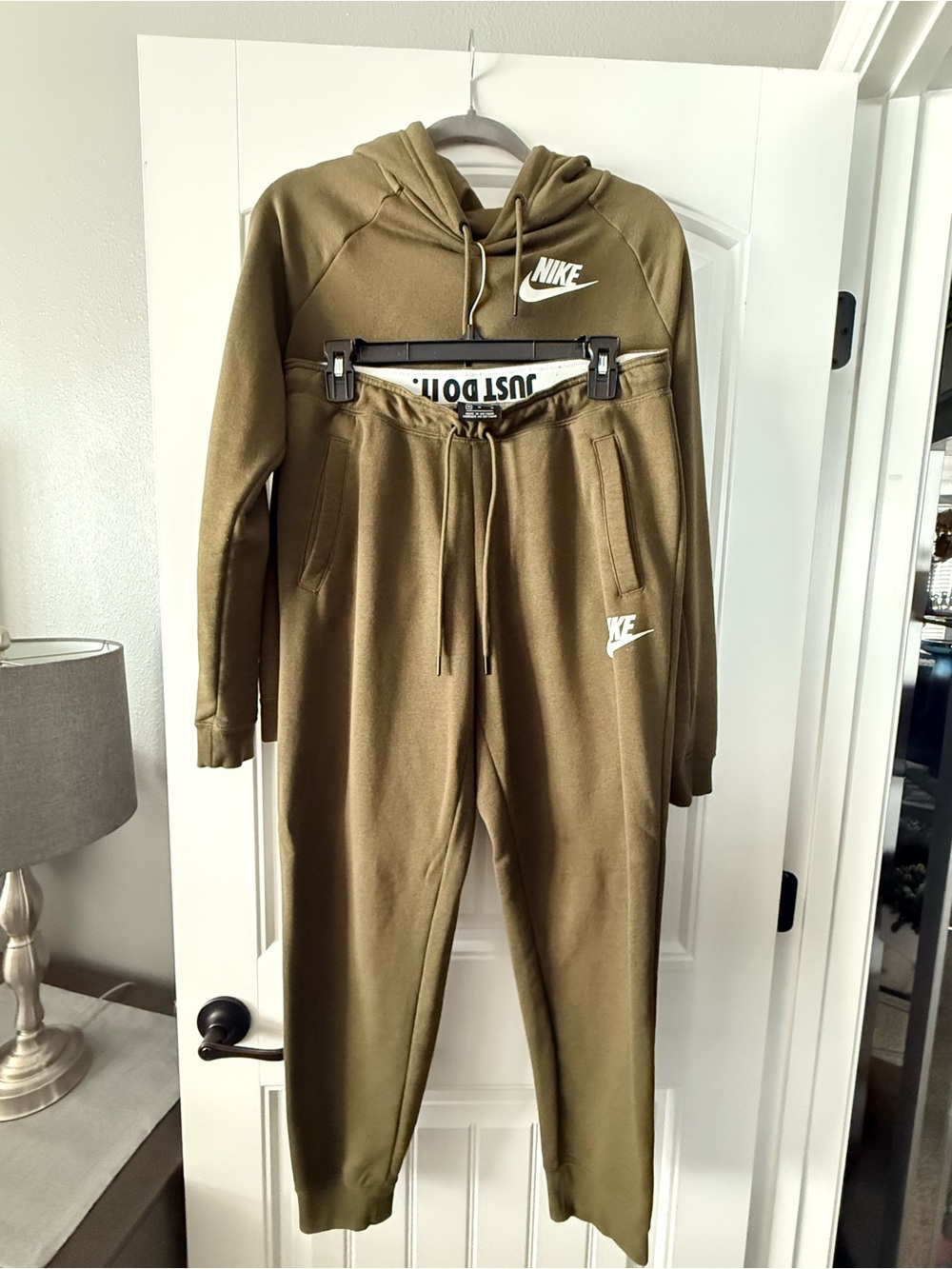 Nike Olive Green Jogger Sweatshirt and sweatpants with White Logo